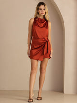 [Caramel] SilkSilky-CA Sleeveless Cowl Neck Dress 007