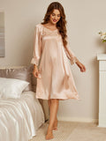 SilkSilky CA Pure Silk Long Sleeve Nightgown Champagne 004