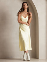 [Light Yellow] SilkSilky-CA Spaghetti Strap V Neck Dress 003