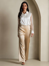 [White] SilkSilky-CA 19Momme Silk Lapel Collar Women's Shirt 006,