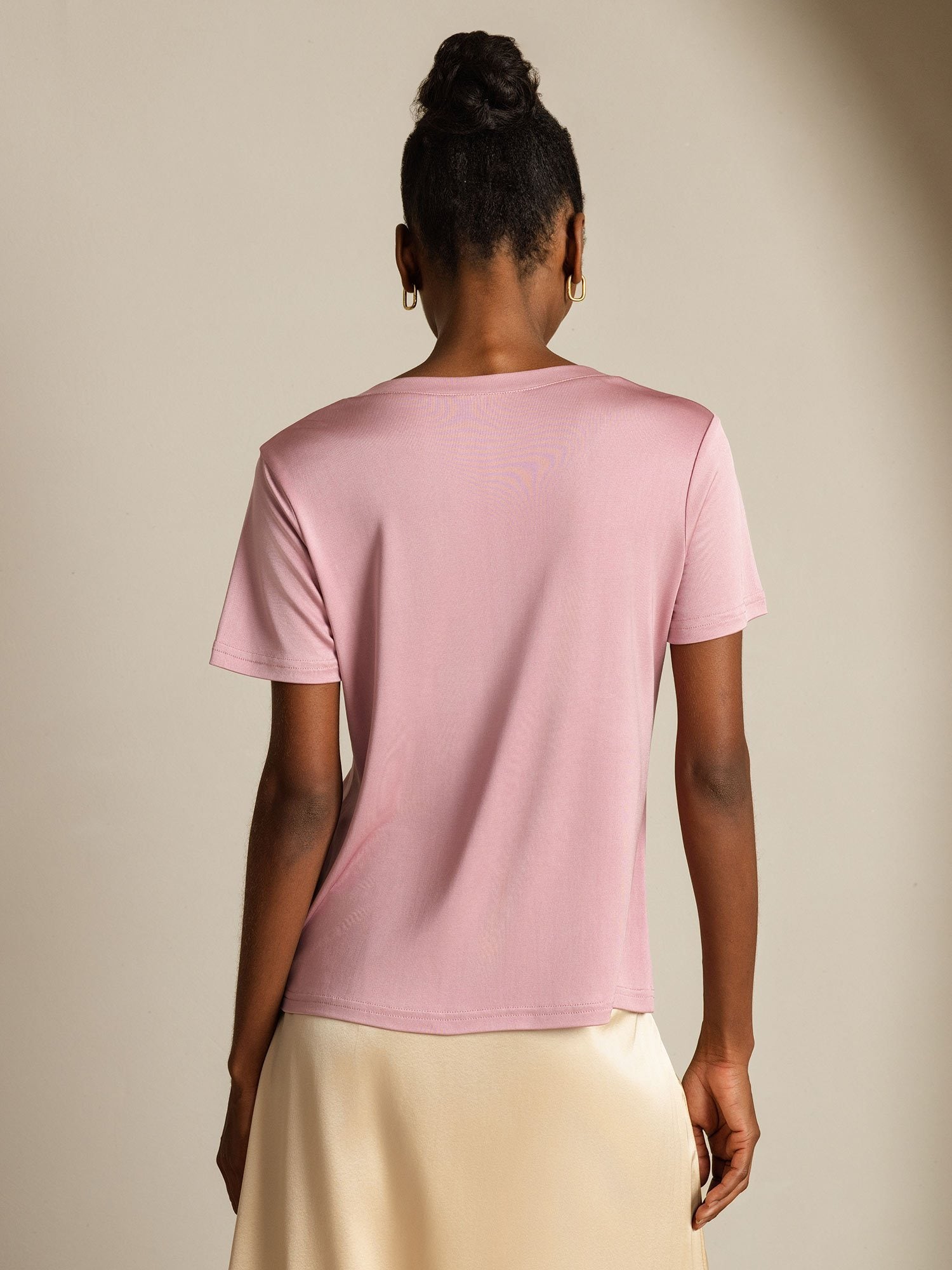 [PaleMauve] SilkSilky-CA Pure Silk V Neck Women's T-Shirt 002