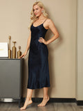 SilkSilky-CA Pure Silk Sleeveless Round Neck Nightgown DarkBlue 004