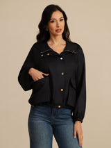 [Black] SilkSilky-CA Silk Satin Surah Long Sleeve High Neck Women's Outerwear 003