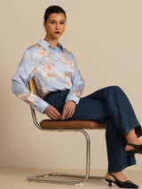 [Light Blue] SilkSilky-CA Long Sleeve Lapel Collar Women's Shirt 005