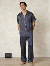 [NavyGinkgo] SilkSilky-CA Pure Silk Lapel Collar Men's Pajamas 001