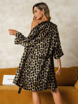 [Leopard] SilkSilky-CA Pure Silk V Neck Nightgown&Robe Set 002,