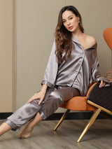 [Gray] SilkSilky-CA Long Sleeve Notch Collar Women's Pajamas 009