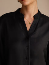 [Black] SilkSilky-CA Long Sleeve Split Women's Blouse 005