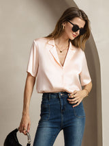 [Pink] SilkSilky-CA 19Momme Silk Notched Neck Women's Shirt 005
