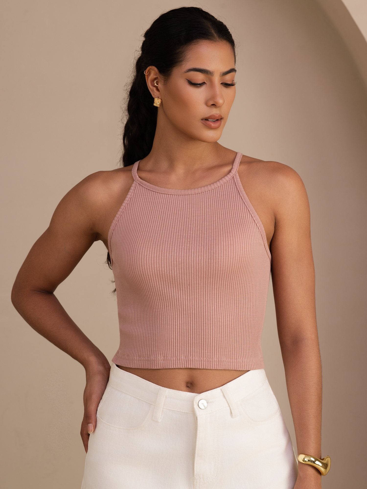 [Pink] SilkSilky-CA Sleeveless Crew Neck Camisole 001