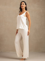 [White] SilkSilky-CA 19Momme Machine-Washable Silk Sleeveless Scoop Neck Women's Pajamas 003