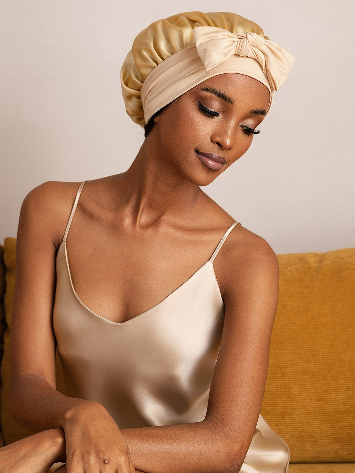 SilkSilky-CA Pure Silk Sleep Cap Champagne 005