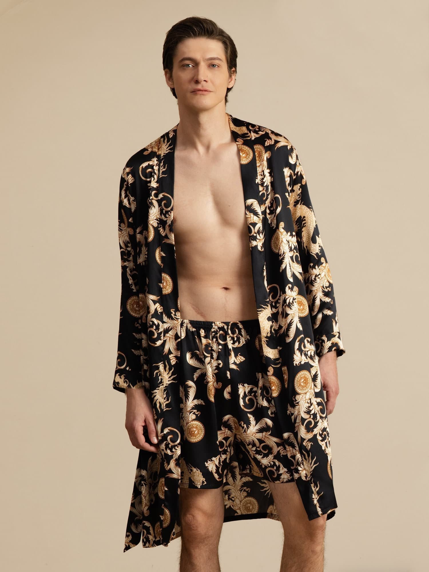 [Black Dragon] SilkSilky-CA Long Sleeve Men's Pajamas 001