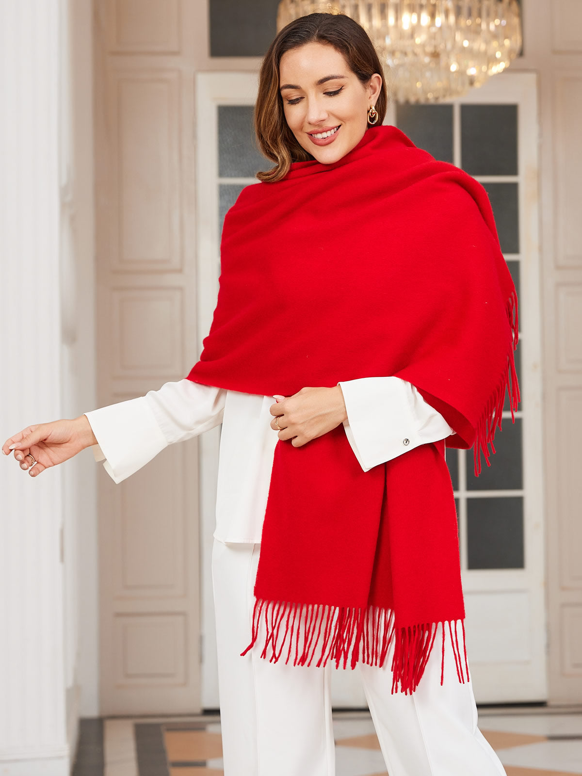 SilkSilky CA Wool Scarf Red 002