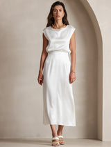 [White] SilkSilky-CA 19Momme Stretch Silk Charmeuse Skirt 005