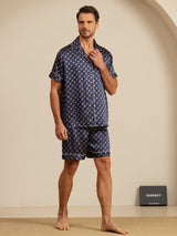 [Navy Chain] SilkSilky-CA Short Sleeve Notch Collar Men's Pajamas 007