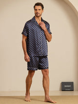 [Navy Chain] SilkSilky-CA Short Sleeve Lapel Collar Men's Pajamas 007