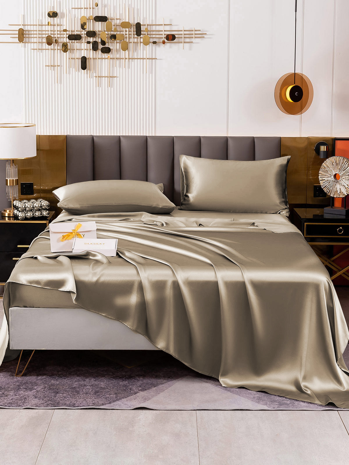 [Khaki] SilkSilky-CA 19Momme Pure Silk Bedding Set 005