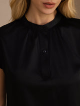 [Black] SilkSilky-CA Short Sleeve Split Women's Blouse 004