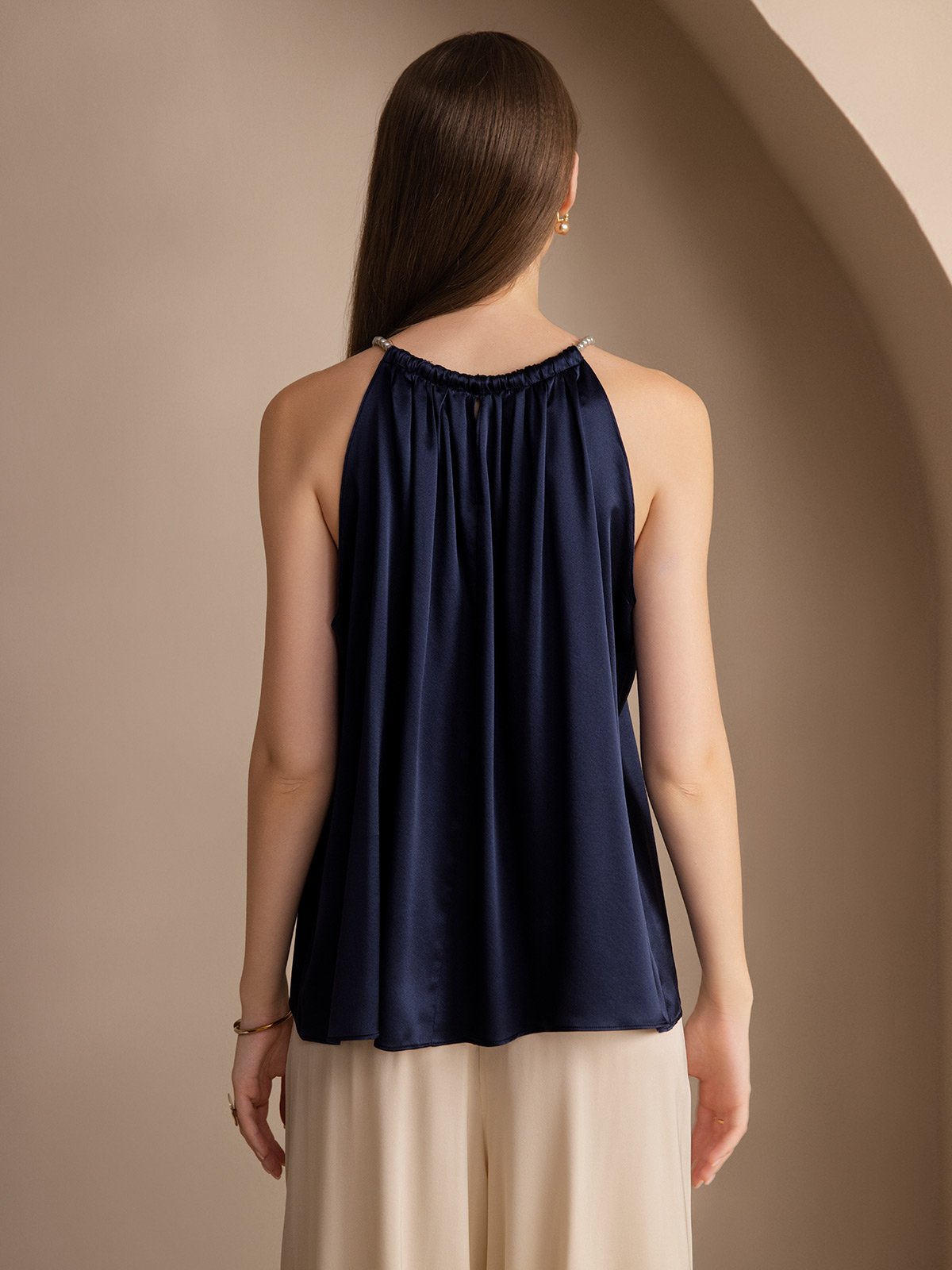 SilkSilky-CA 19Momme Silk Sleeveless Round Neck Camisole DarkBlue 002