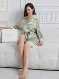 SilkSilky-CA Pure Silk 3/4 Sleeve Lapel Dress LightGreen 006