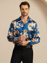 [Navy Dragon] SilkSilky-CA Long Sleeve Lapel Collar Men's Shirt 005