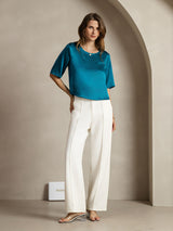 [Teal] SilkSilky-CA Half Sleeve Scoop Neck Women's T-Shirt 005