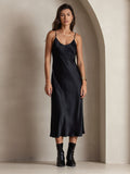 SilkSilky-CA Pure Silk Sleeveless Round Neck Dress Black 005