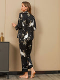 SilkSilky CA Pure Silk Long Sleeve Lapel Women's Pajamas Black 002