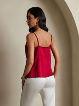 [Wine] SilkSilky-CA 19Momme Stretch Silk Charmeuse Spaghetti Strap Cowl Neck Camisole 002