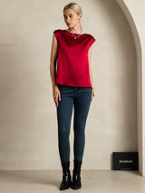 [Wine] SilkSilky-CA Cap Sleeve Round Neck Women's T-Shirt 007
