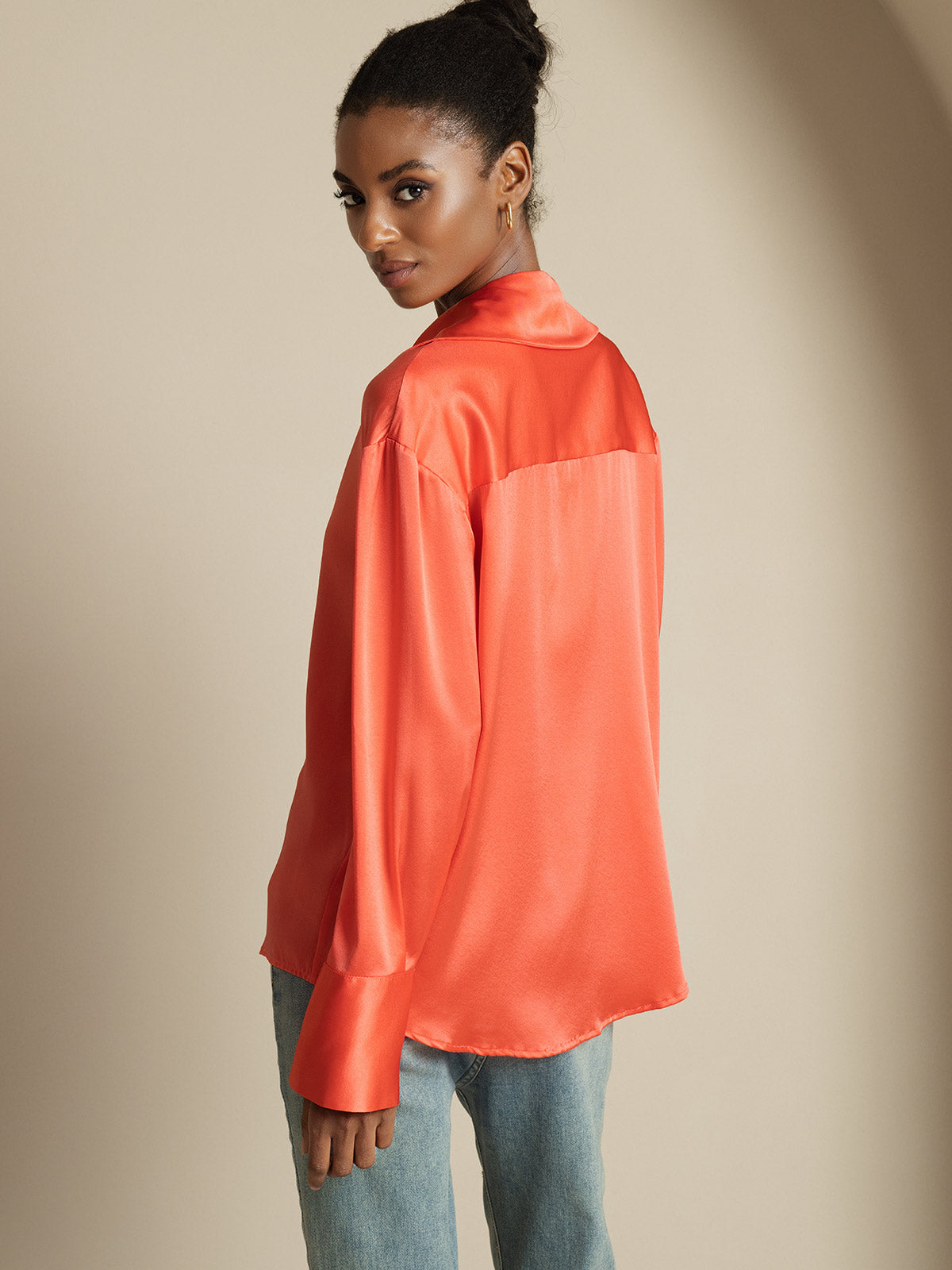 [Imperial Red] SilkSilky-CA 19Momme Silk Notch Collar Women's Shirt 002