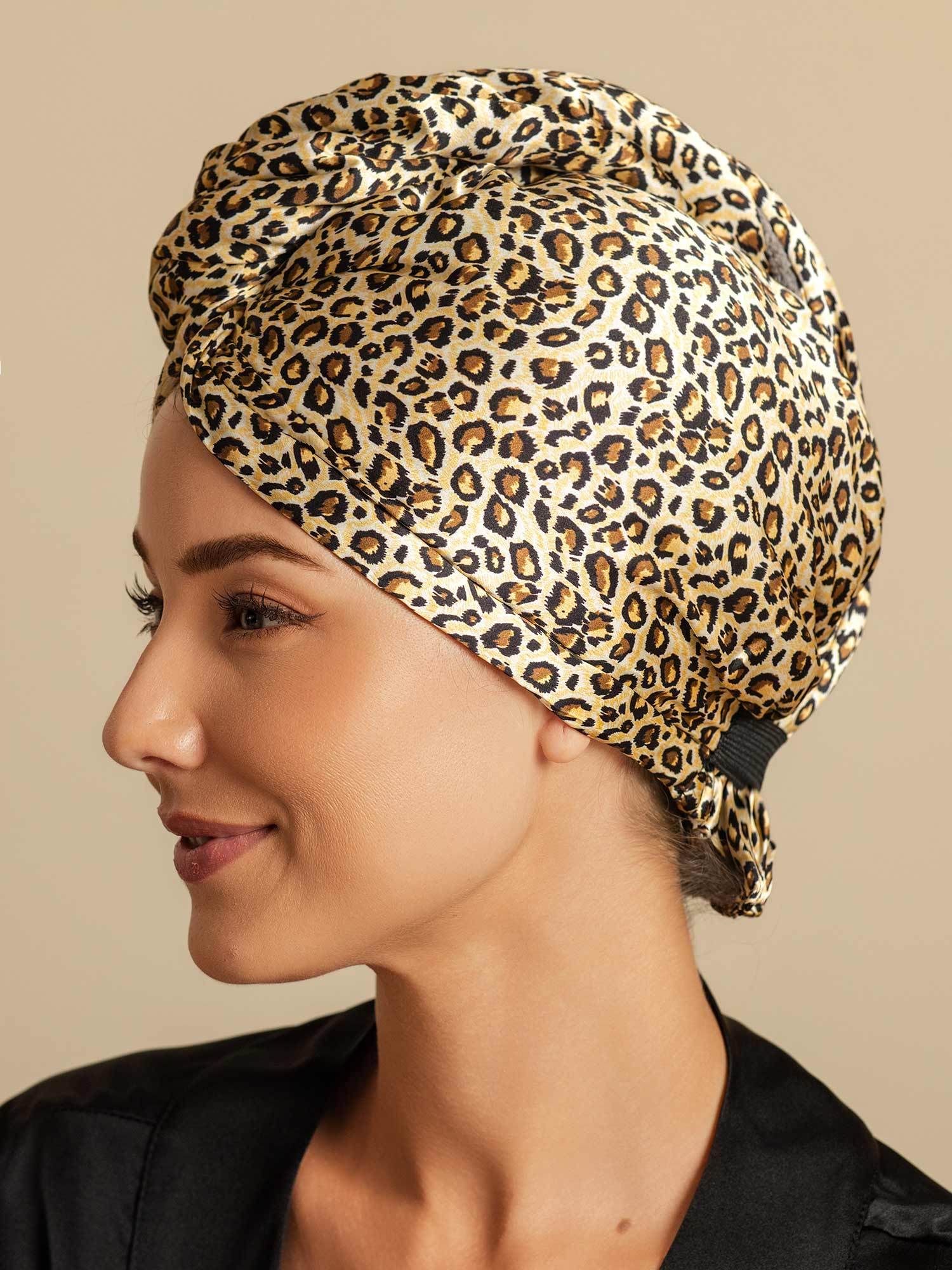 [Leopard] SilkSilky-CA Pure Silk Wrap Hair Towel Wrap 005,