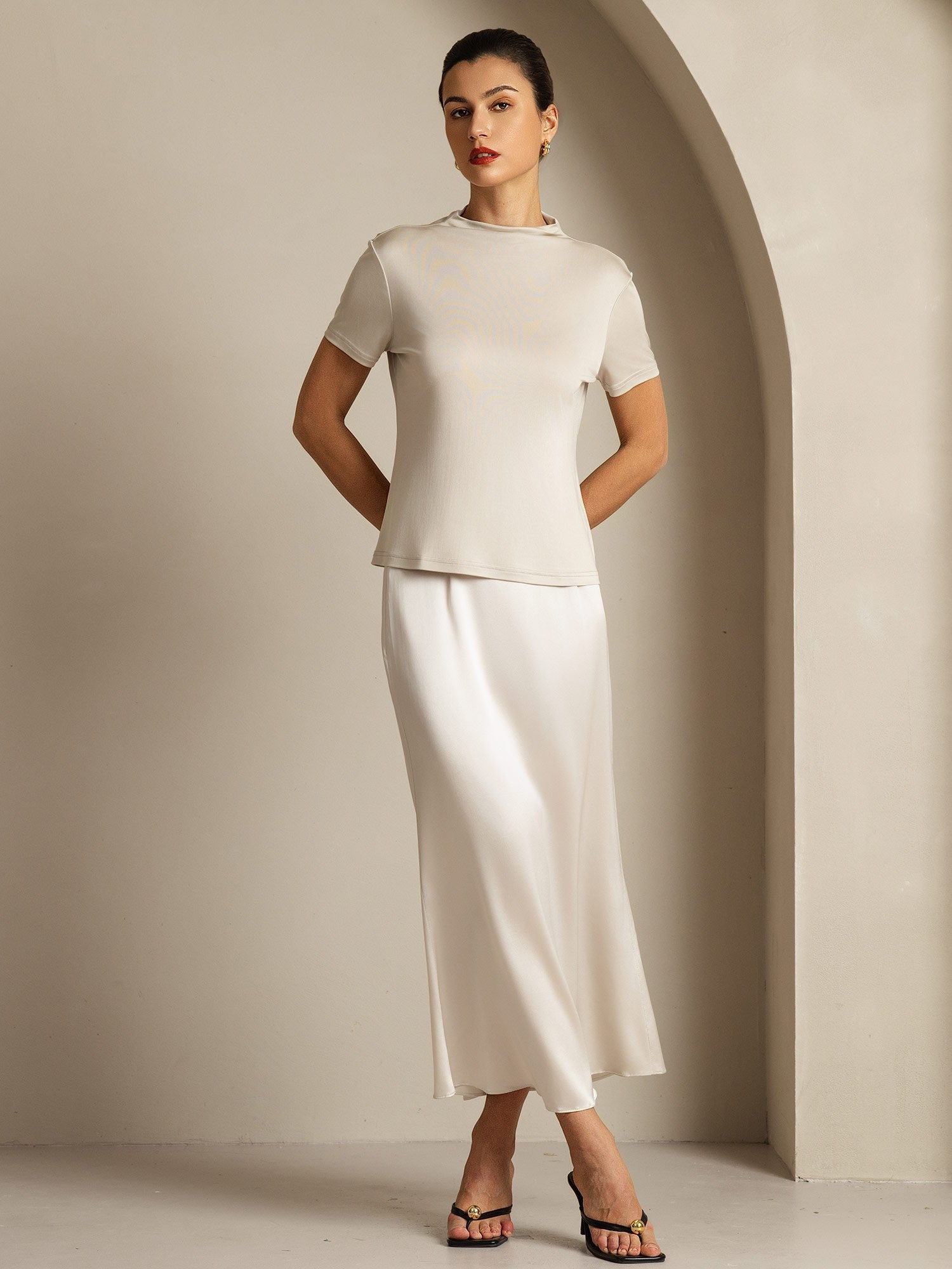 [Gray] SilkSilky-CA Pure Silk Collar Women's T-Shirt 007