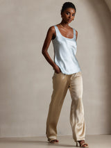 [Light Blue] SilkSilky-CA 19Momme Stretch Silk Charmeuse Sleeveless Scoop Neck Camisole 003