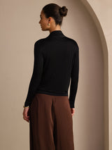 [Black] SilkSilky-CA Long Sleeve Wrap Women's Blouse 002
