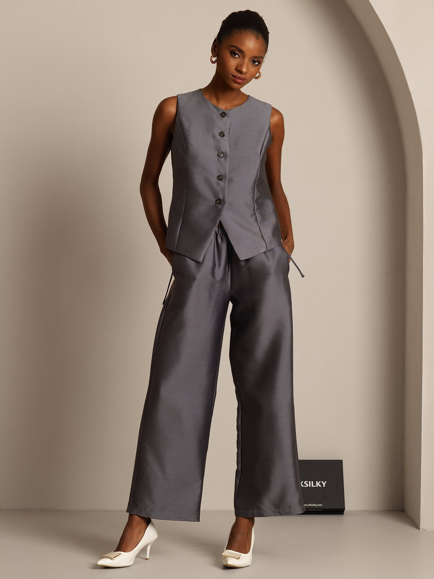 [Gray] SilkSilky-CA 32Momme Silk-Wool Blend Womens Vest 006,