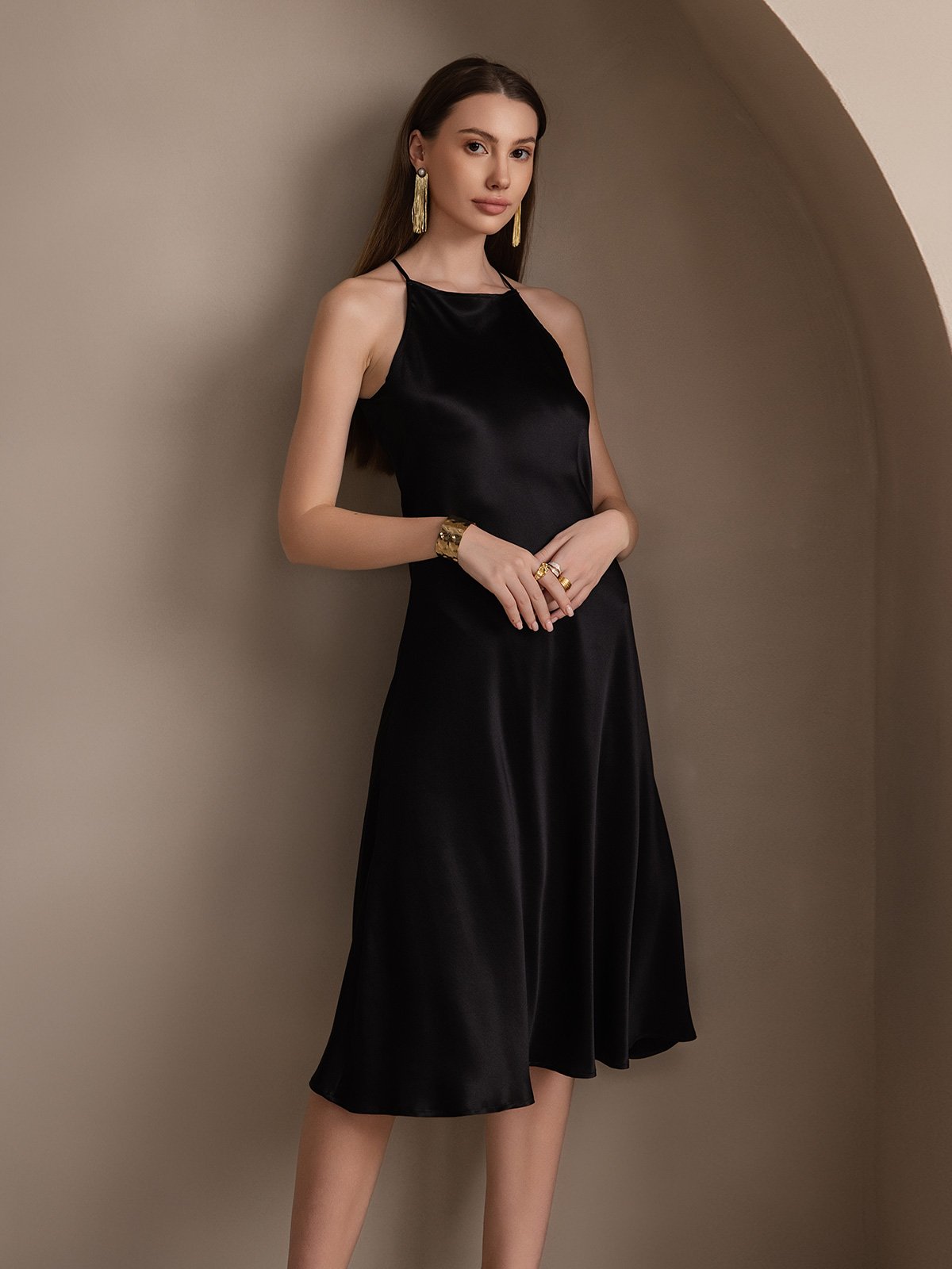 SilkSilky CA 19Momme Silk Sleeveless Dress Black 005