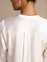 [White] SilkSilky-CA Long Sleeve Wrap Women's Blouse 005