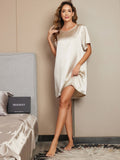 SilkSilky CA Pure Silk Short Sleeve Round Neck Nightgown Champagne 005