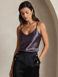 SilkSilky CA Pure Silk Sleeveless V Neck Camisole PurpleGray 007