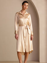 [Champagne] SilkSilky-CA Long Sleeve Lapel Collar Dress 006