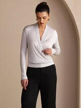 [Gray] SilkSilky-CA Long Sleeve Wrap Women's Blouse 004