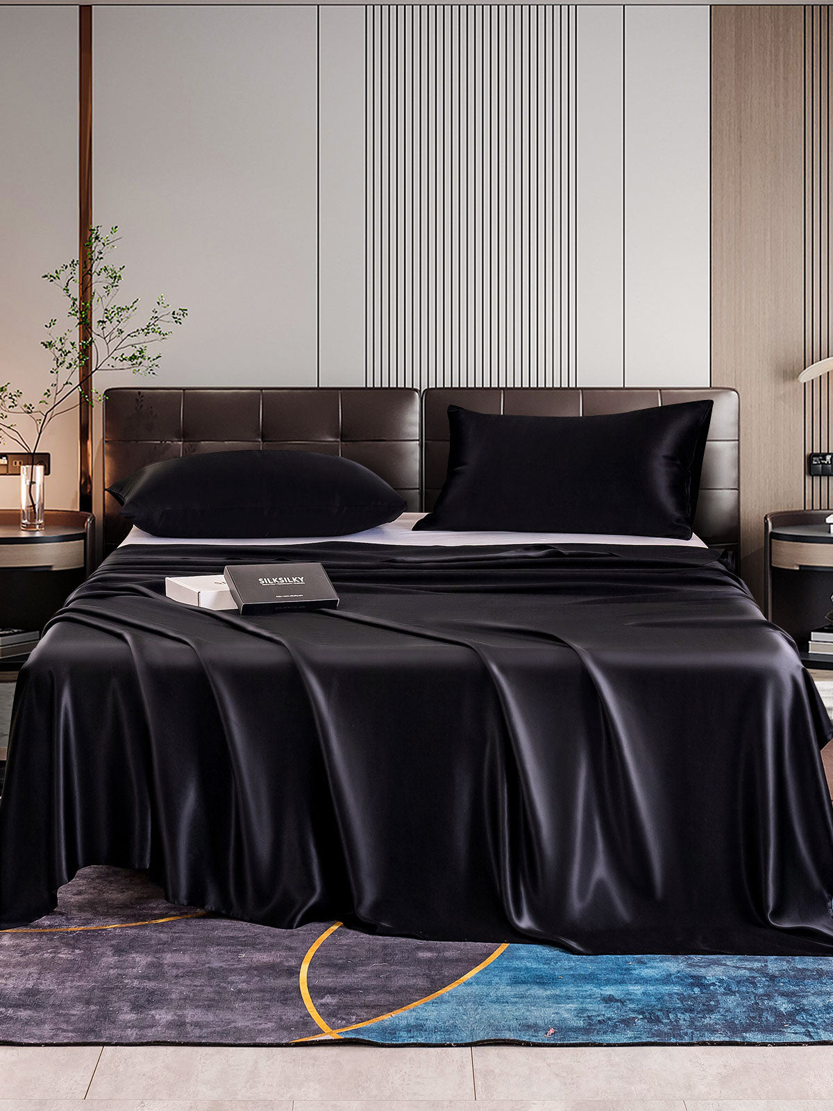 SilkSilky CA 22Momme Pure Silk Bedding Set Black 001