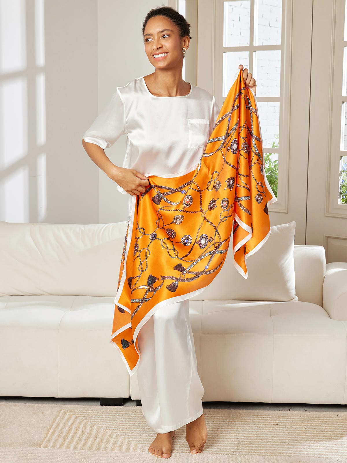 SilkSilky CA Pure Silk Scarf Orange 005