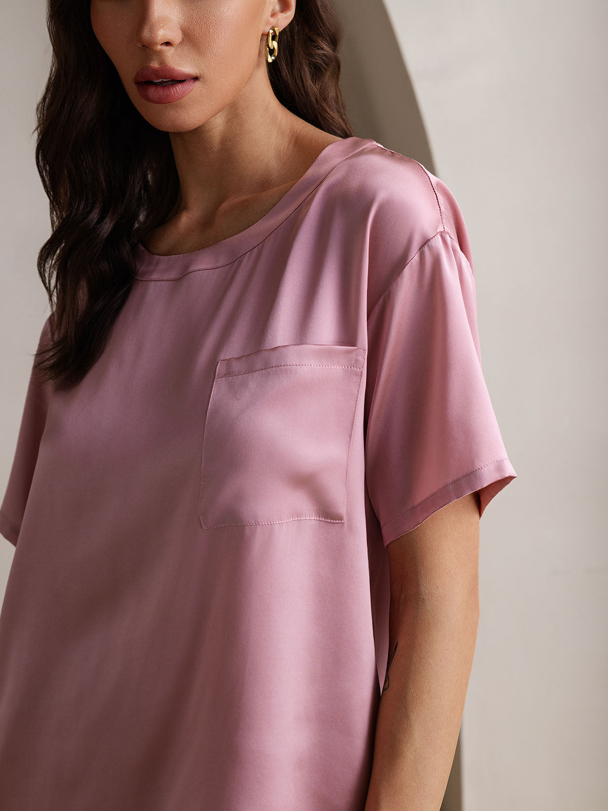 [Pale Mauve] SilkSilky-CA Pure Silk Round Neck Women's Pajamas 004