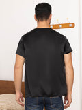 SilkSilky CA Pure Silk Short Sleeve V Neck Men's T Shirt Black 002