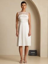 [White] SilkSilky-CA Sleeveless Illusion Neck Dress 003