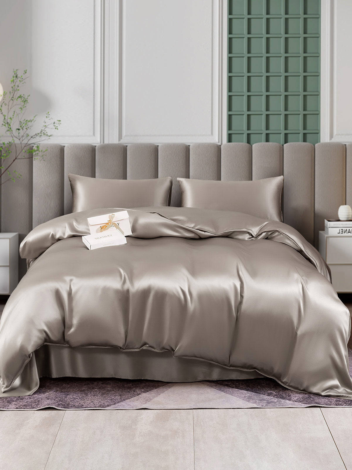 SilkSilky CA 25Momme Pure Silk Bedding Set Gray 001