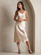 [Champagne] SilkSilky-CA Sleeveless Scoop Neck Dress 004